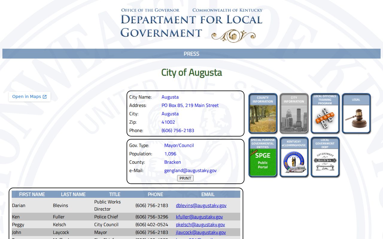 Augusta criminal records listing for the Augusta Police Chief