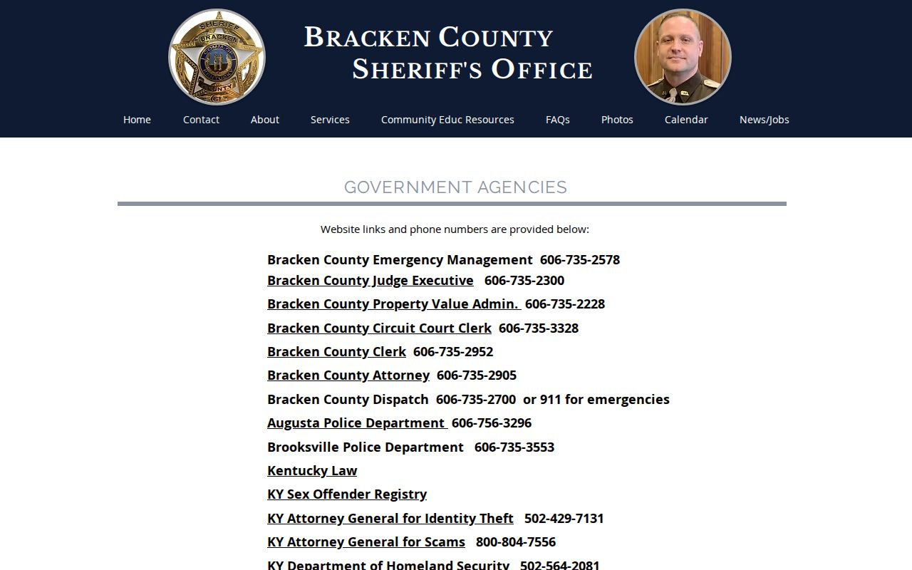 Augusta criminal records source linking the Bracken Sheriff and Augusta Police