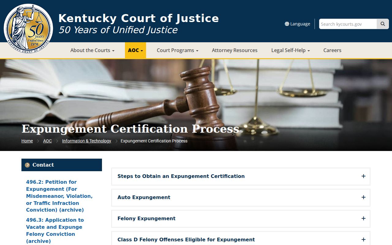 Bracken County criminal record expungement certification