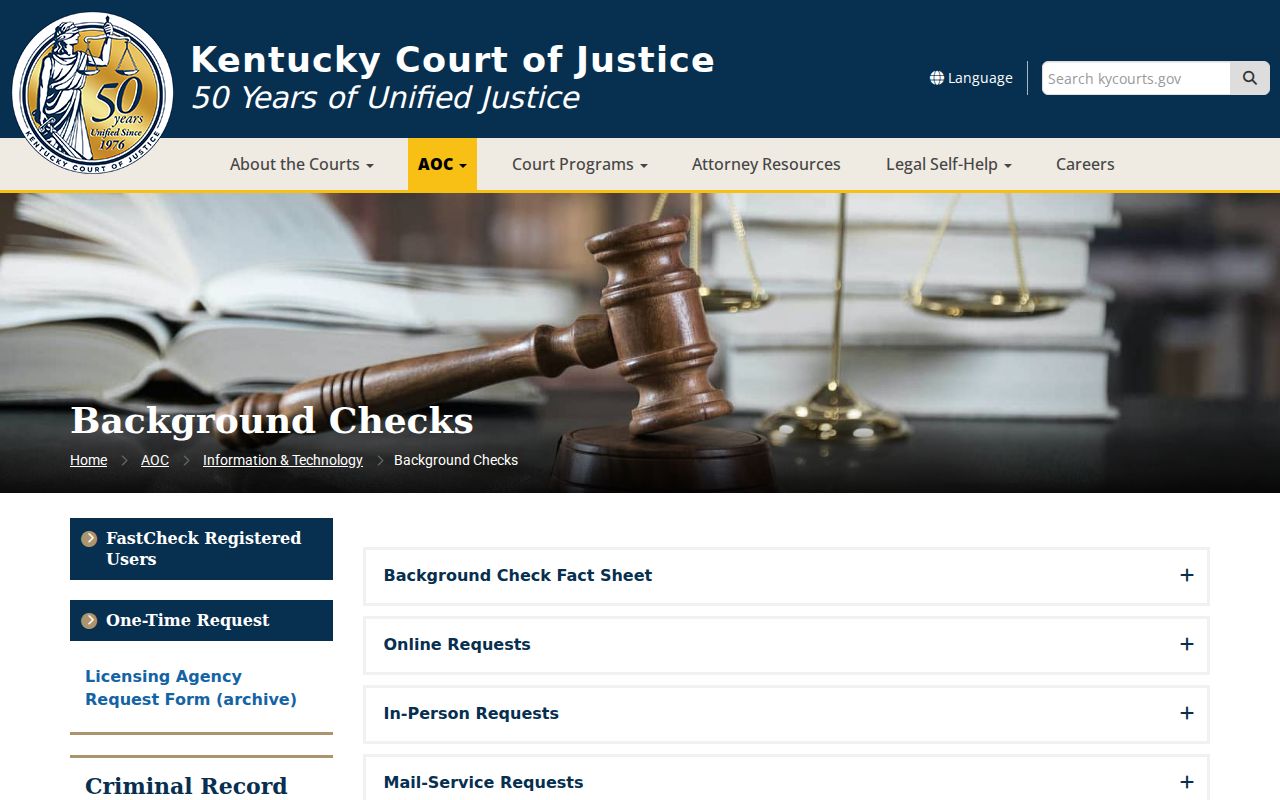 Bracken County criminal history CourtNet report options